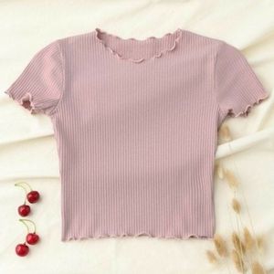 Lettuce edge rib- knit tee